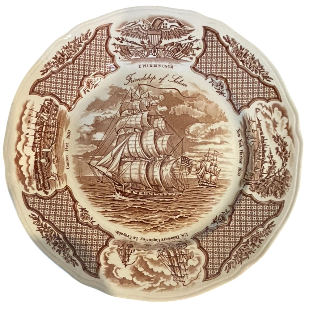 💙Alfred Meakin "Fair Winds" 10.5” dinner plate “Friendship of Salem” from 1950s